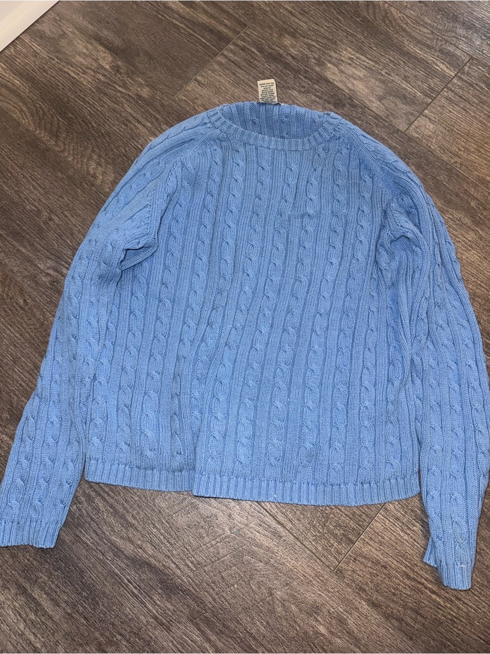 L.L. Bean Sky Blue Cable Knit Crew Sweater